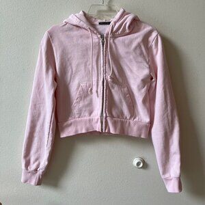 BRANDY MELVILLE Pink Cropped Zip Up Hoodie Jacket Size OS